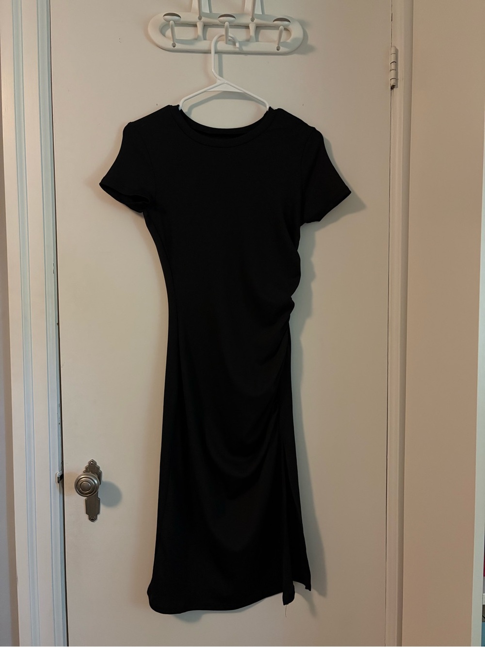 Classic Black Short-Sleeve Midi Dress